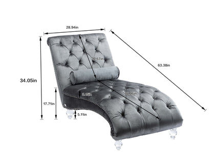 Chaise Lounge Indoor, Button Tufted Upholstered Chaise Lounge Chair With Pillow