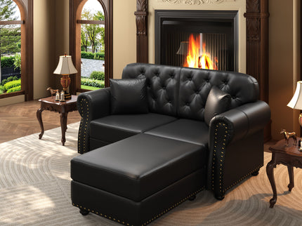 Upholstered Sofa With Nailhead Trim, Rolled Armrests With Ottoman
