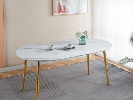 Extendable Oval Dining Table - White Marble