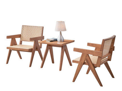 3 Piece Accent Chair Set And Matching End Table For Living Room - Natural