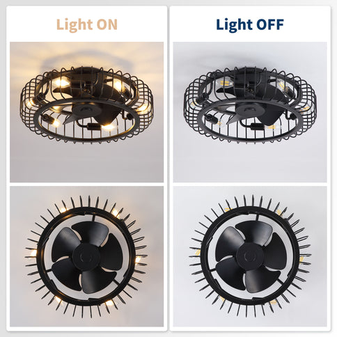 Flush Mount Ceiling Fan With Lights, Low Profile Fandelier With E12 Sockets, Reversible DC Motor, 6 Speeds - Black