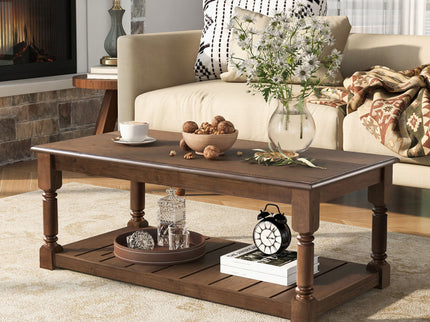 Coffee Table With Slatted Lower Shelf For Living Room