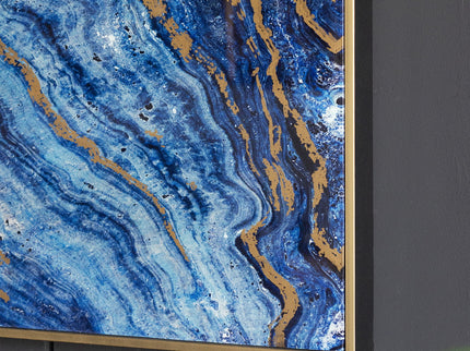 Framed Art Panels, Unique Marbled Design (Set of 2) - Blue