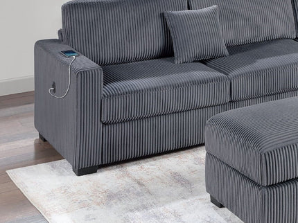 3 Piece Sectional Sofa With Reversible Chaise And USB Storage Ottoman
