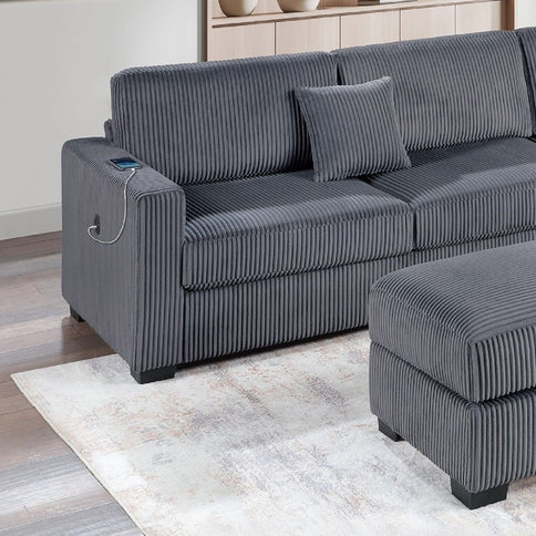 3 Piece Sectional Sofa With Reversible Chaise And USB Storage Ottoman