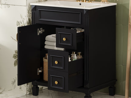 Bathroom Vanity With Sink, Compact Cabinet & 2 Drawers And Adjustable Shelf