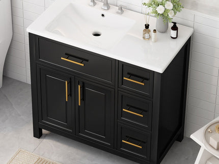 Modern Bathroom Vanity With Sink Top, 2 Doors And 3 Drawers