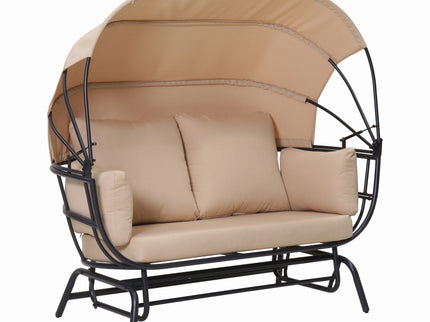 2 Person Egg Shaped Outdoor Swing Chair With Adjustable Canopy - Acacia Wood / Black / Taupe