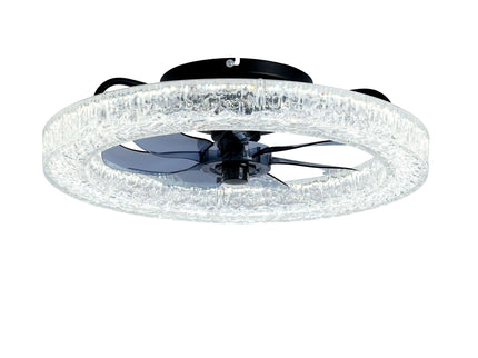 LED Light Source And Remote Control, 3000 - 6500K Dimmable Flush Mount LED Fan Light, 6 Speeds, Quiet DC Motor For Living Room - Matte Black