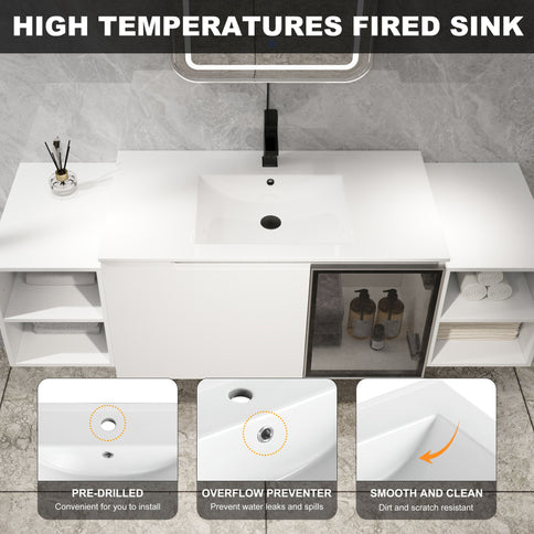 Wall Mounted Bathroom Vanity With Sink, Cabinet & Half Door