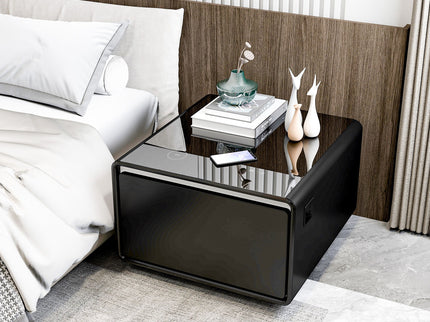 Modern Smart Side Table With Built-In Fridge, Wireless Charging, Temperature Control, Power Socket, USB Ports, Outlet Protection, Induction Light