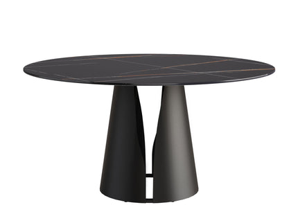 Modern Artificial Stone Round Carbon Steel Base Dining Table, Can Accommodate 6 People - Black / Gold