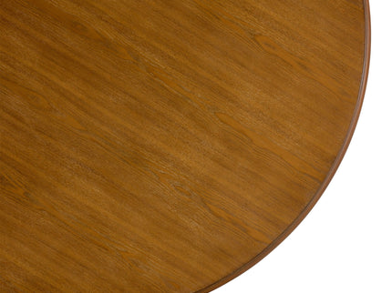 Mid Century Modern Round Dining Table With Metal Legs And Open Shelf