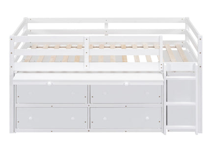 Loft Bed With Retractable Writing Desk And 4 Drawers, With Lateral Portable Desk And Shelves