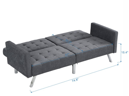 Futon Sofa Bed Convertible Folding Lounge Couch, Armrests