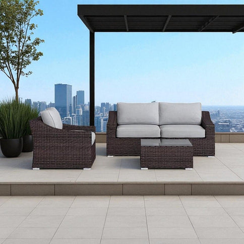 Outdoor Wicker Conversation Set With Cushions, All Weather