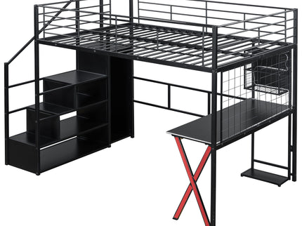 Loft Bed With Built In Work Station, Wardrobe, Storage Staircase And LED