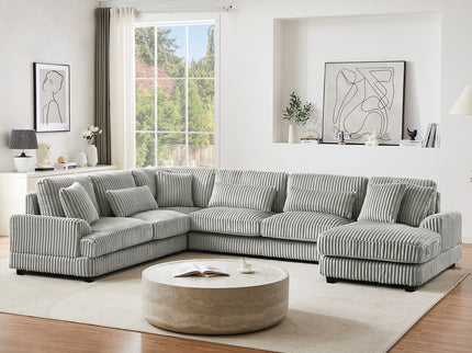 U - Shaped Sectional Sofa With Chaise Lounge, Oversized Living Room Sofa - Gray