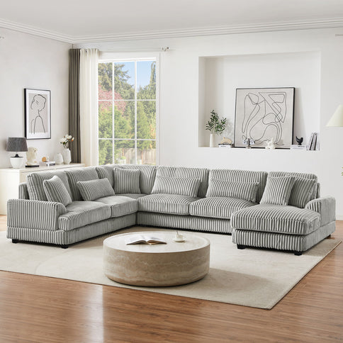 U - Shaped Sectional Sofa With Chaise Lounge, Oversized Living Room Sofa - Gray