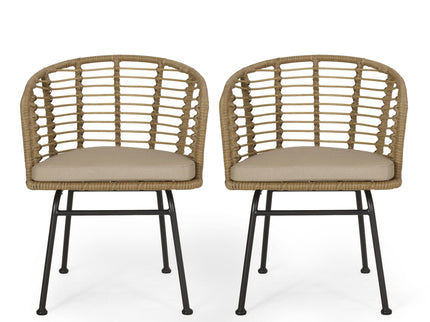 Randy - Modern Wicker Chair With Water Resistant Cushions - Brown / Beige