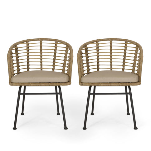 Randy - Modern Wicker Chair With Water Resistant Cushions - Brown / Beige