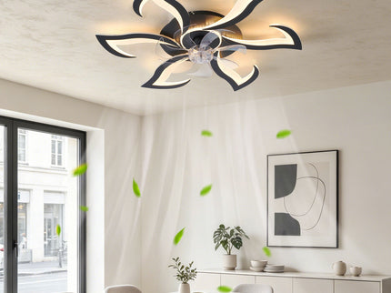 Flower Ceiling Fan With LED Dimmable Light, Flush Mount Ceiling Fan With Remote Control, Low Profile Design, 6 Speeds, Timing Function