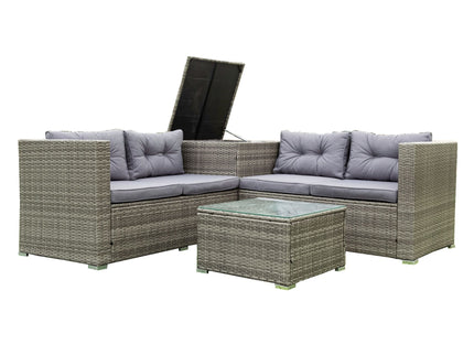 4 Piece Patio Sectional Wicker Rattan Outdoor Furniture Sofa Set With Storage Box