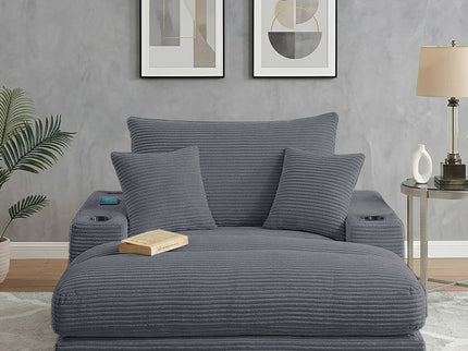 Upholstered Chaise Lounge With Cup Holders USB Port And Pillows