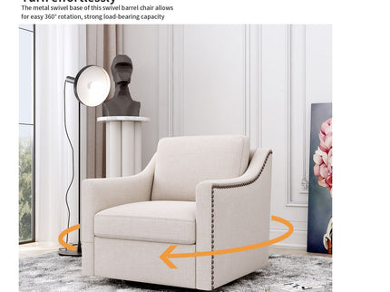 360 Degree Swivel Armchair, Skin Friendly Fabric, Ergonomic Design, Brass Nail Decorative Armchair