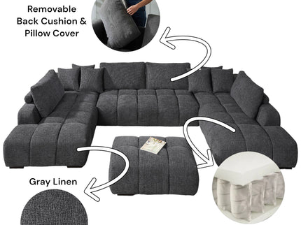 Chosen - Sectional Sofa With Toss Pillows With 2 Chaises With Ottoman - Gray