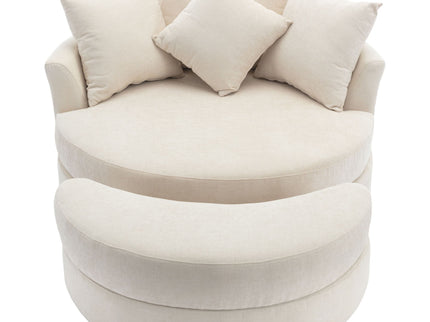 360° Swivel Accent Barrel Chair With Storage Ottoman & 4 Pillows, Modern Leisure Chair Round Accent For Living Room