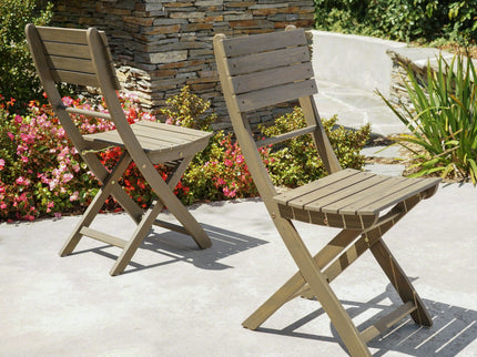 Outdoor Foldable Wood Dining Chair With Slat Design (Set of 2)