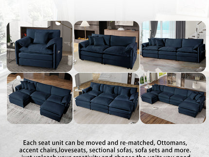 Modern Comfy Deep Seat Modular Sectional Sofa Cloud Couch With Ottoman