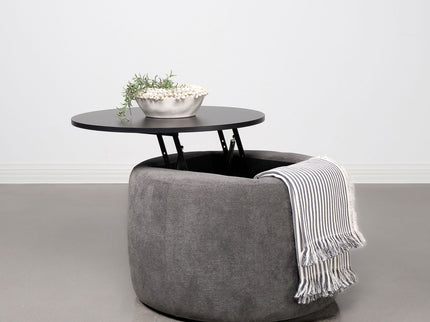 Reeves - Round Upholstered Lift Top Storage Ottoman - Gray