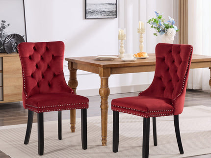 Classic Velvet Dining Chairs, High-End Tufted Solid Wood Contemporary Velvet Upholstered Dining Chair With Wood Legs Nailhead (Set of 2) - Burgundy