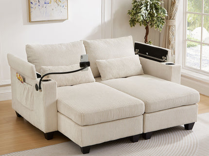 Convertible Chaise Lounge Sofa Chair With USB Ports, Cup Holders, Phone Holder And Storage