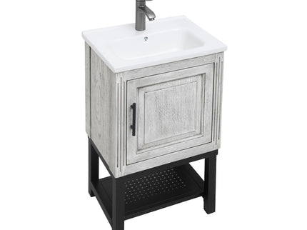 Modern Freestanding Bathroom Vanity With Ceramic Sink, Hot And Cold Faucet, 1 Door Cabinet & Open Shelf