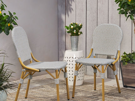 Outdoor Rattan And Aluminum Armless French Bistro Chairs (Set of 2) - Dark Gray
