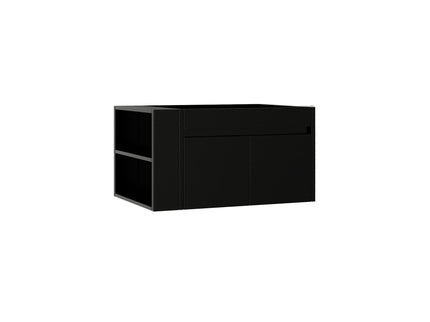 Floating Bathroom Vanity Cabinet, Soft Close Double Drawers, Open Side Storage, Wall Mounted, Cabinet Only