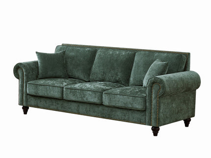 3 Seater Sofa With Tufted Upholstery, Rolled Arms, Nailhead Trim