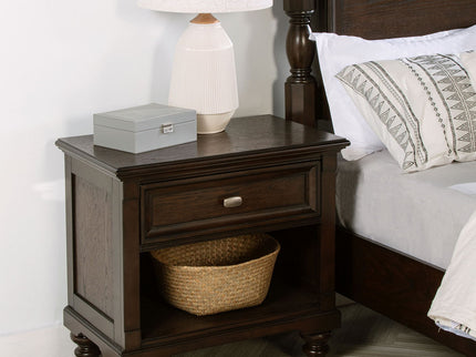 Berwick - 1 Drawer Nightstand With Open Cubby - Dark Oak