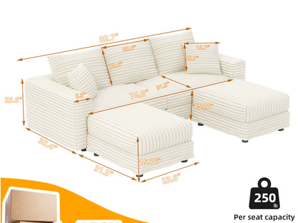 Deep Seat Convertible Sofa With Soft Pillows And Ottomans