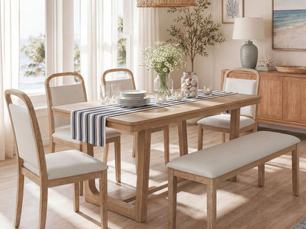 Farmhouse Dining Set With 4 Upholstered Chairs & 1 Bench