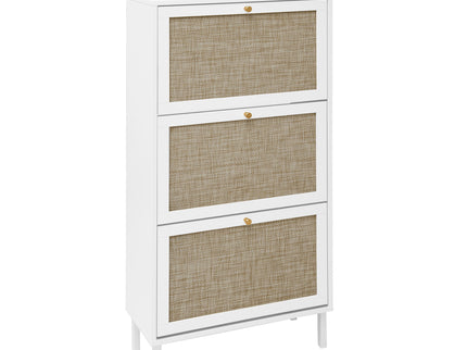 Modern Rattan 3 Door Shoe Rack Cabinet For Entryway
