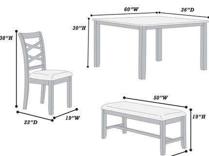 Dining Set 6 Piece With Table And Upholstered X Back Chairs - Charcoal