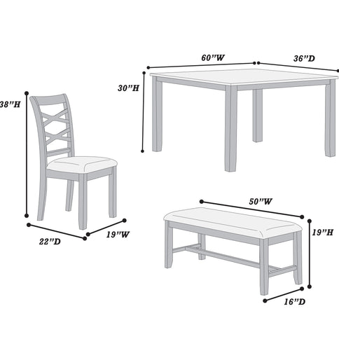 Dining Set 6 Piece With Table And Upholstered X Back Chairs - Charcoal