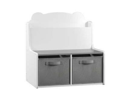 Bookshelf With Storage Bins, Bookcase With Book Display Shelf And 2 Bins, Cute Bear Shaped Backboard, Toy Organizer - White