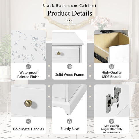 Retro Bathroom Vanity With Sink, Storage Cabinet, Freestanding With 2 Drawers & Soft-Closing Doors