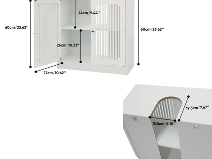 Louvered Double Door Floor Standing Bathroom Vanity Cabinet With Adjustable Shelf - White