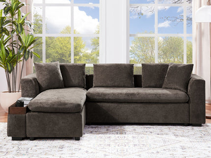 Modern L Shaped Sectional Sofa With Upholstery And Wooden Storage
